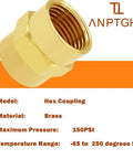 Brass NPT Pipe Fitting Coupler 1/2 Inch Female To 1/2 Inch Female Thread Connector Standard NPT Pack Of 2