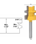 High Strength Reversible T Slot Router Bit With Tungsten Carbide Blade For Precise Woodworking Mortising And Splicing Joints Using 1/4 Inch Round Shank Cutter Tool dimensions and angle view.