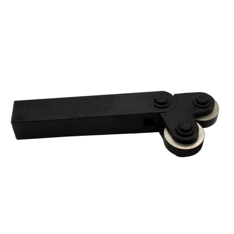Dual Head Lathe Knurling Tool With Steel Knurling Knife And Inner Hole Embossing Wheel, black handle with wheels visible