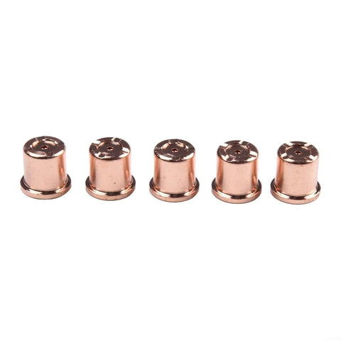 Five copper nozzles for plasma cutter consumables kit ready for Trafimet VersaCut 40 systems with precise cuts.