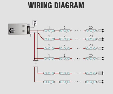 Wiring diagram for 200 Pack DC12V White 6500K 3 LED Sign Module Back Light for Letter Signs and Advertising Displays