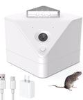 Plug In Ultrasonic Pest Repeller Indoor For Mice And Rats, 360 Degree Coverage Up To 1400 Sq Ft, shown with USB power adapter and mouse icon.