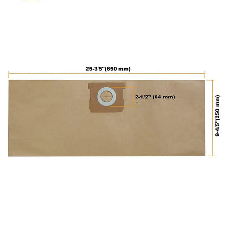 Six Pack Vacuum Bags For 4 To 5 Gallon Shop Vacs Replacement Bags AT25 1238 detailed dimensions shown with sealed fit