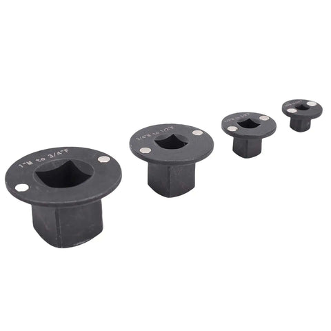 Heavy Duty Low Impact Socket Adapter Kit For Mechanics 4 Pieces Chrome Vanadium Steel Set With Magnetic Design To Tackle Hard Reach Bolts And Master Tough Jobs In Tight Confined Spaces Effortlessly. 4-piece black socket adapters