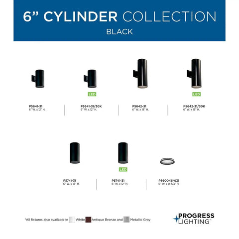 6-Inch Outdoor LED Cylinder Wall Sconce 2-Light Up And Down Mount, Modern Aluminum Exterior Light, Black options shown