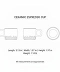 Gotta Love This Ceramic Espresso Cup With A Natural Wood Handle Kickin Up Your Daily Brew Routine While Keeping Things Cool To Touch And Looking Sharp On Any Counter Space, dimensions and measurements detailed.