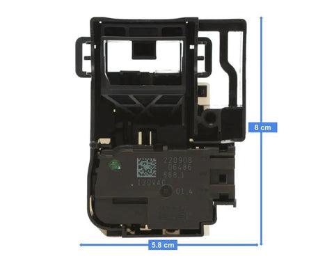 Washer Lid Switch Lock Kit CKD843 MX Replacement For GE Hotpoint shown in black with dimensions 8x5.8 cm