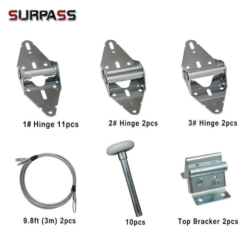 Garage Door Hardware Kit With Nylon Rollers Hinges Top Brackets And Seven Foot Cable for Quiet Replacement