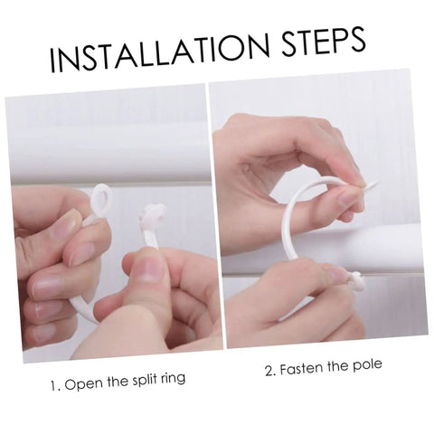 Installation steps for 60 Pack Plastic Circular Curtain Rings For Rods With Smooth Glide No Burr, Eyelet Design - hands attaching ring