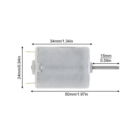 R280 DC Motor 12-24V High Speed Micro Motor 24000 RPM Pack of 5 for DIY showing dimensions and steel construction