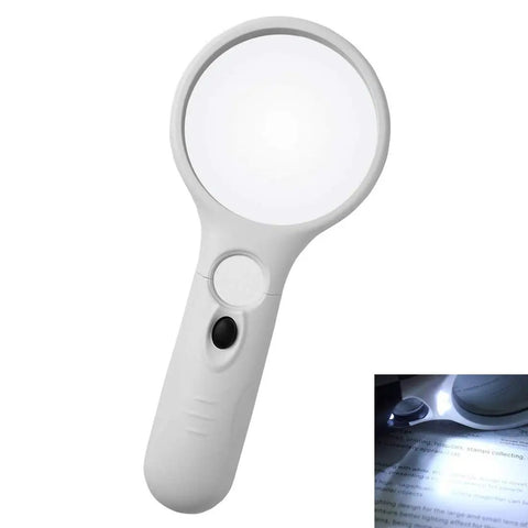 Handheld Magnifier With Light 3X And 45X Dual Magnification Loupe 3 LED Illumination For Reading Small Print Jewelry Inspection And Hobby Crafts White