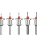 5 Pcs Alloy Steel Tapping Screw Drill Bit Set With Adjustable Positioner For Precision Countersunk Holes In Wood Projects. Set of drill bits with metal shanks.