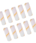 Thirty Mini Paint Roller Sleeves High Density Cotton Refills For Tight Corners Baseboard Trim in a row on a white background.