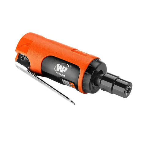 Mini Pneumatic Straight Die Grinder 25000 RPM Inline Air Tool with orange grip design and hex key for maintenance.