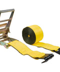 Hella Tough Ratchet Tie Down Straps With Flat Hooks Four Inch Wide Thirty Foot Long Yellow Polyester Webbing 16200 Lbs Breaking Strength To Cruise With Confidence Hauling Heavy Loads Across States Four Pack - strap and ratchet