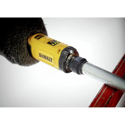 Close-up of 8V Max Cordless Screwdriver With Gyroscopic Control And Conduit Reamer, Refurbished Like New in action on conduit
