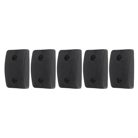 Five pack rubber shock absorbing pads with 12mm holes, durable black vibration dampers for gym weight stacks and home furniture.