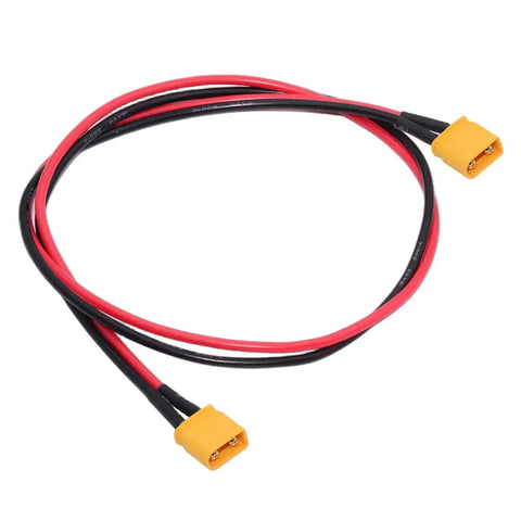 XT30 Power Connector Male To Male 18AWG Extension Cable with gold-plated ends, red and black wires, 50cm, for RC quadcopter use.