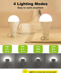 Portable Solar Light Bulb With Timer For Home And Chicken Coop showing 4 lighting modes with brightness levels
