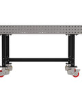 Heavy Duty Mobile Welding Fixture Table 60x36x36 silver workbench with laser cut holes and locking casters, side view.