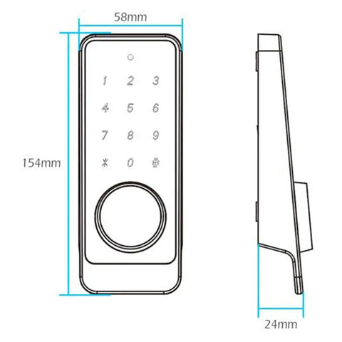 Top Tier Smart Door Lock With Waterproof Keypad And App Remote Access dimensions diagram showing keypad layout and size.