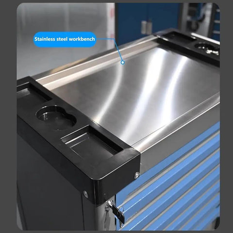 7 Drawer Rolling Tool Cart With Wheels Tool Chest And Cabinet With Independent Self Locking Anti Tip System And Rolling Tool Box Organizer For Warehouses And Workshops Built With Heavy Duty Cold Rolled Steel For Maximum Durability And Large Capacity, stainless steel workbench top