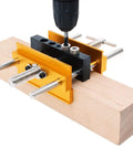 Self Centering Doweling Jig Kit For 6 Inch Dowel Jig With 6 Drill Guide Bushings in use on wood block