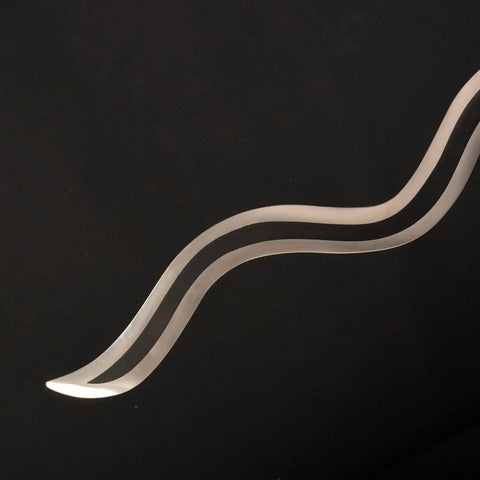 Curved blade of Cosplay Ready Iguro Obanai Demon Slayer Katana Sword Handcrafted Stainless Steel Prop with wavy edge detail