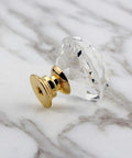 Side view of 8 Pack Crystal Glass Cabinet Knobs With Gold Base Diamond Style Drawer Pulls, showing crystal knob and gold base