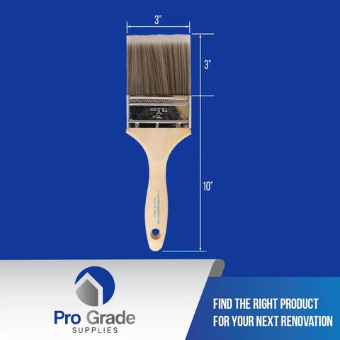 Two Pack 3 Inch Flat Paint Brushes With Durable Wood Handles And Thick Synthetic Filament For Faster Coats, Smooth Streak Free Finish On Walls, Trim And Cabinets, Ideal For Pros And DIYers, showing brush measurement.