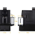 Smooth Operator Automatic Bean To Cup Coffee Maker Featuring A Slick Color Touch Display and hassle free self cleaning cycle, black with measurements.