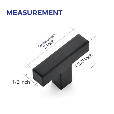 10 Pack Black Square Bar Cabinet Knobs 2 Inch Matte Black Square Cabinet Pulls With Single Hole Design dimensions diagram