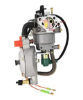 Dual Manual LPG CNG Carburetor For GX390 188F GX420 190F 11HP 13HP Engines Motorcycle Engine Spare Parts With Manual Fuel Line Switch Reliable Gas Line Carburetor For Industrial Power Equipment, silver metal with hose