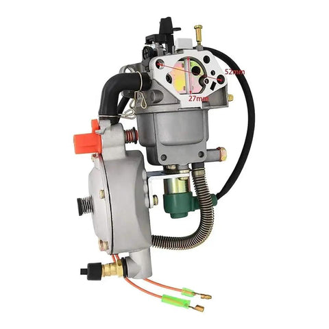 Dual Manual LPG CNG Carburetor For GX390 188F GX420 190F 11HP 13HP Engines Motorcycle Engine Spare Parts With Manual Fuel Line Switch Reliable Gas Line Carburetor For Industrial Power Equipment, silver metal with hose