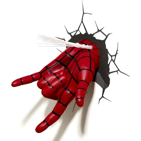 Officially Licensed Spider Man Hand 3D Deco LED Wall Light Cordless Battery Operated Red Includes 3 AA Batteries Not Included And 3D Crack Sticker Makes A Great Gift For Kids Room Decor And Superhero Home Accent