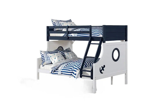 Twin Over Full Bunk Bed With Attached Ladder Upper Bed Rails Lock Joint Safety System Slat Kit Included Blue White Trundle Included