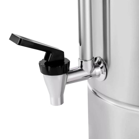 Close-up of spout on Party Ready Commercial Coffee Urn And Tea Maker 8L Large Stainless Steel Beverage Dispenser For Coffee Tea And Hot Water