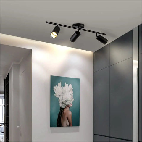 Modern Matte Black Track Lighting Kit With Three Adjustable Heads Dimmable LED Ceiling Spots For Kitchen And Home Flexible Angles 180 Degree Horizontal Rotation 90 Degree Vertical Rotation Flush Mount Indoor Lighting