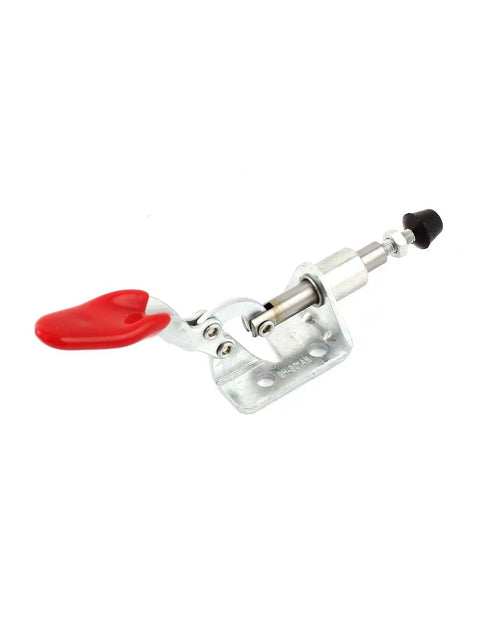 Heavy Duty Push Pull Toggle Clamp With 16.7mm Plunger Stroke And 45kg Holding Capacity, 190 Degree Handle Opening, Beefy Grip Hand Tool For Fabrication And Assembly, Pliers Style Clamp In Red Black Silver Finish, 99 Lbs. red handle toggle clamp with 16.7mm plunger stroke and flange base