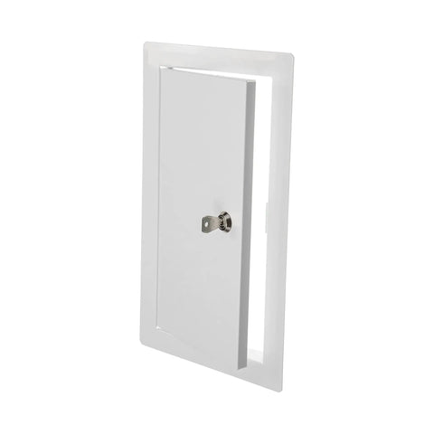 Bulletproof Lockable Metal Access Panel For Drywall 6X12 Inch with key, white epoxy steel, flush finish for crawl space access.