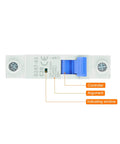 Close-up of Four Pack 1P 20A 110V Miniature Circuit Breaker DZ47-63 DIN Rail Mount Disconnect Switch with blue toggle switch.
