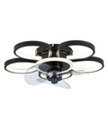 Dope 20 Inch Modern Ceiling Fan With Integrated Led Chandelier Light, Sleek Black And Gold Flush Mount Design, with four circular light rings.