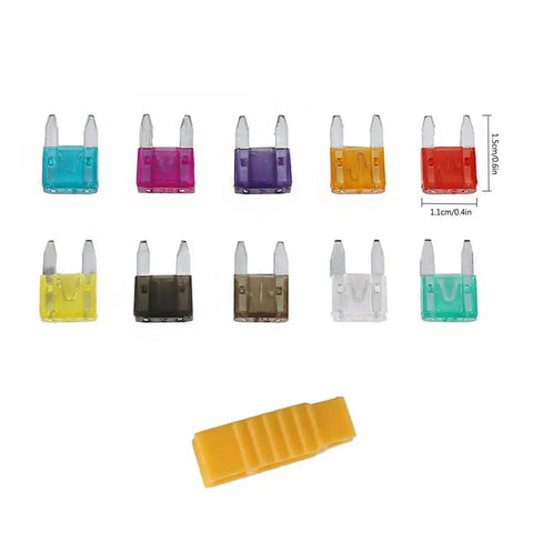 120 Pcs Mini Car Blade Fuses Kit For Cars Vans Bikes Trucks Boats And SUVs 2A To 35A Auto Fuse Assortment shown with color-coded fuses