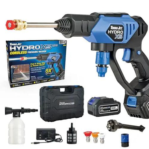 Portable Cordless Pressure Washer With Turbo Jet Power 350 PSI 21V Battery 6 In 1 Nozzle Dual Water Source 16Ft Detachable Hose Beast Clean