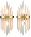 Modern Crystal Glass Wall Sconce Set Of 2 Gold Finish Bath Vanity Lights With Crystal Shade And Back Plate Wall Mount Luminaries