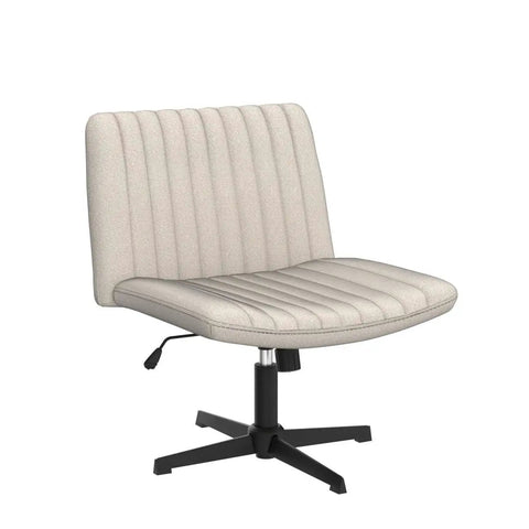 Criss Cross Chair For Home Office No Wheels Cross Legged Desk Chair With Swivel And Adjustable Height Mid Back Wide Comfy Fabric Seat Beige