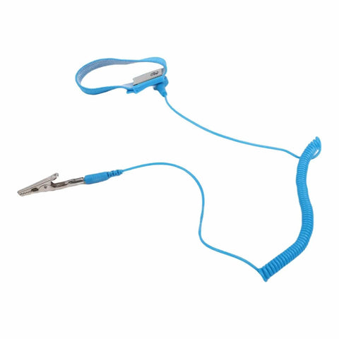 Anti Static Wrist Strap ESD Grounding Bracelet with conductive fiber band and copper clip for electronics repair in blue.