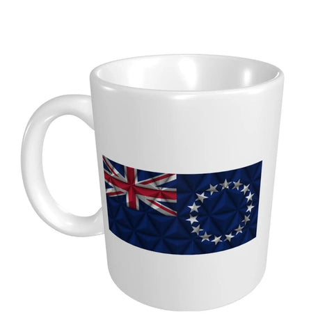 Cook Islands Flag With Polygonal Effects 11 Oz Coffee Mug Double Sided Print With Handle Premium Ceramic Cup Great Gift