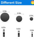 Tiny But Mighty Black Rare Earth Magnets Set With 400 Pieces In 3 Sizes, displaying 0.19in, 0.15in, 0.11in diameters