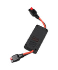 Built Tough RC Power Analyzer Watt Meter with Crisp Backlit Readouts and Heavy Duty 45A Plugs, black with red cables.